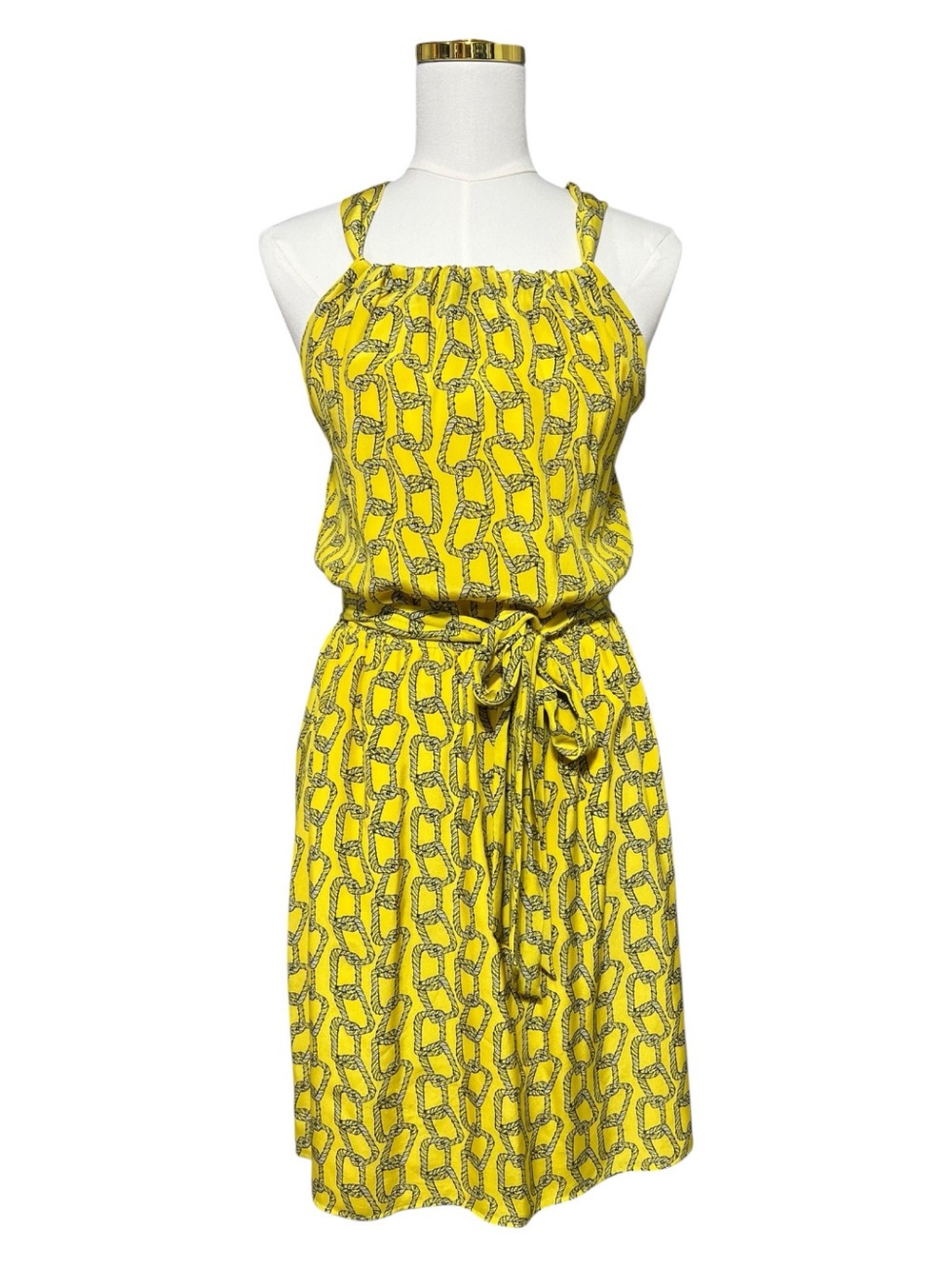 Leona by Lauren Leonard Yellow Chain Link Strappy Crisscross Back Mini Dress 4